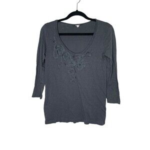 J. CREW Women’s Scoop Neck Blue Shirt Flower Appliqué Scoop Neck Size M Stretch